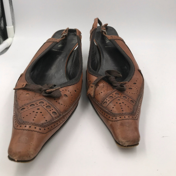 VTG Prada Point Toe Wingtip Slingback Heeled Mule - Picture 3 of 5
